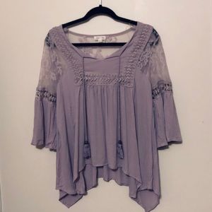 Lavender boho peasant lace top